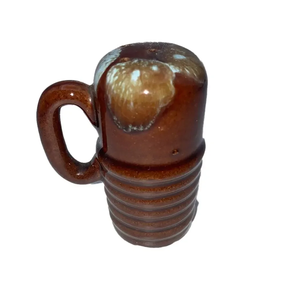 Vintage Drip Glaze Salt & Pepper Shaker Set Brown/Green with Handle